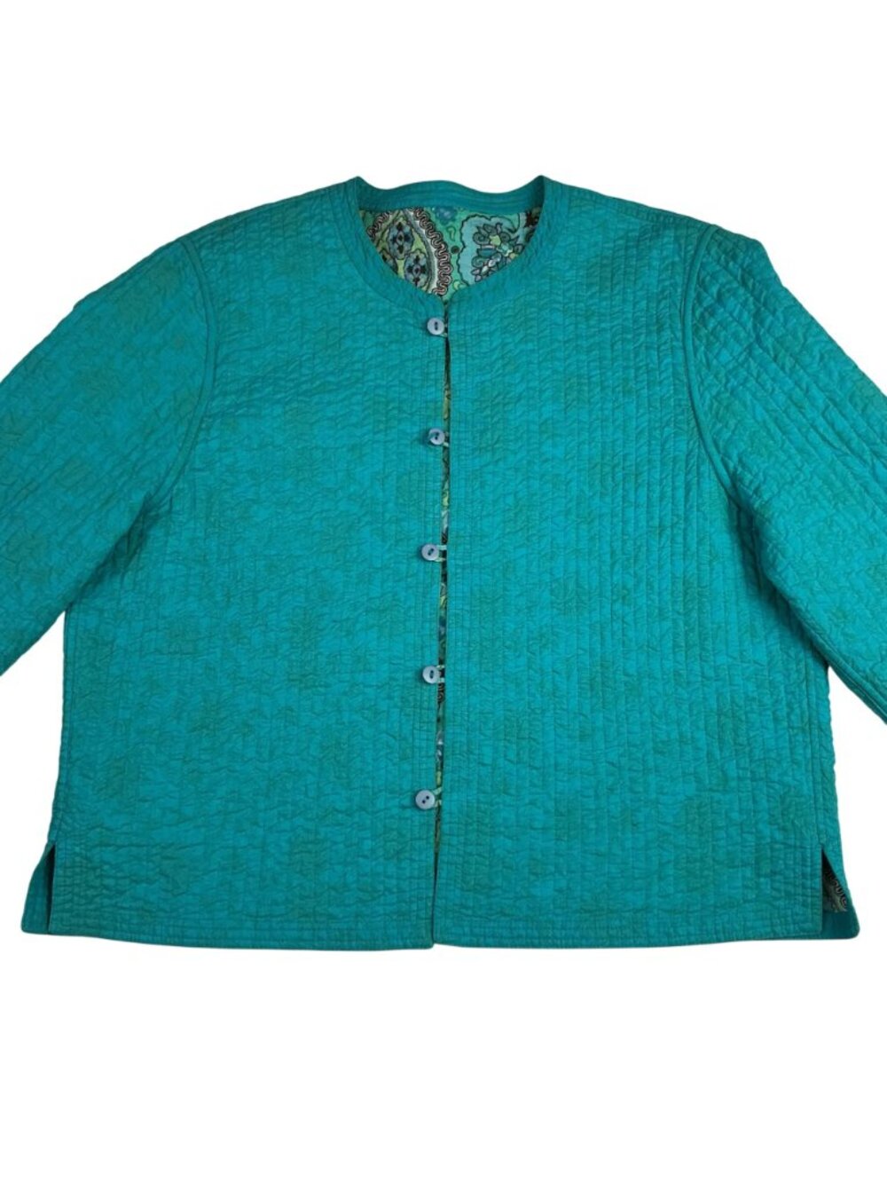 Reversible Quilted Button Front Jacket Womens Medium Turquoise PIsley Design - Picture 15 of 16